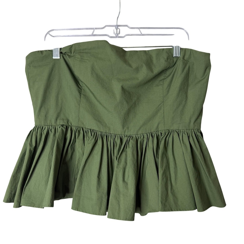 J. Crew Strapless Peplum Top Stretch Cotton Poplin Blend Womens 14 Green